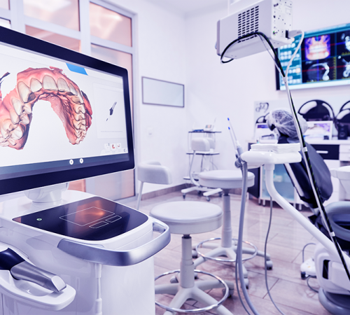 Apparecchio denti bambini in uno studio dentistico moderno con tecnologia digitale per diagnosi e trattamenti ortodontici dedicati all’apparecchio denti bambini